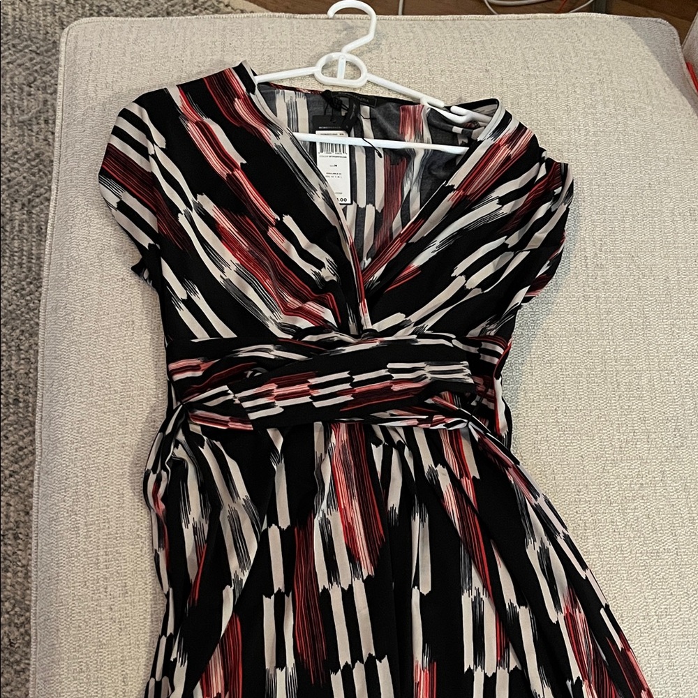 BCBGMaxAzria Black and Red Striped Midi Dress